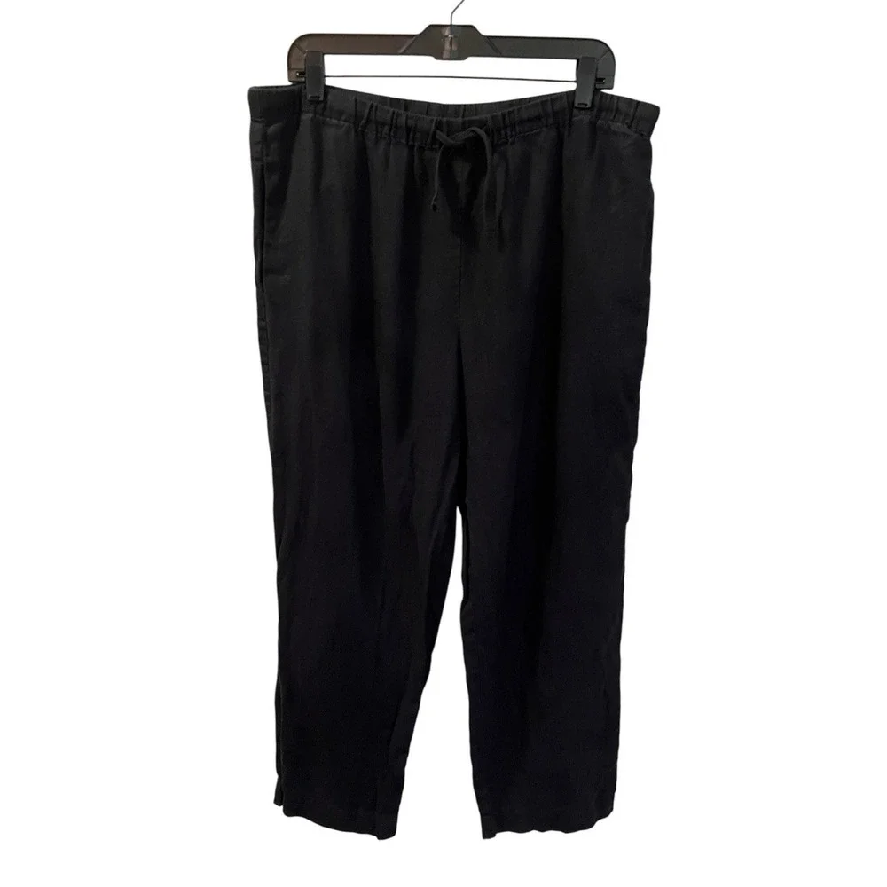 Quince Pants 100% European Linen Black Sz M Elastic Waist Straight Leg Beach